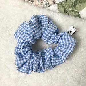 Gingham Blue Cottage Core Scrunchy